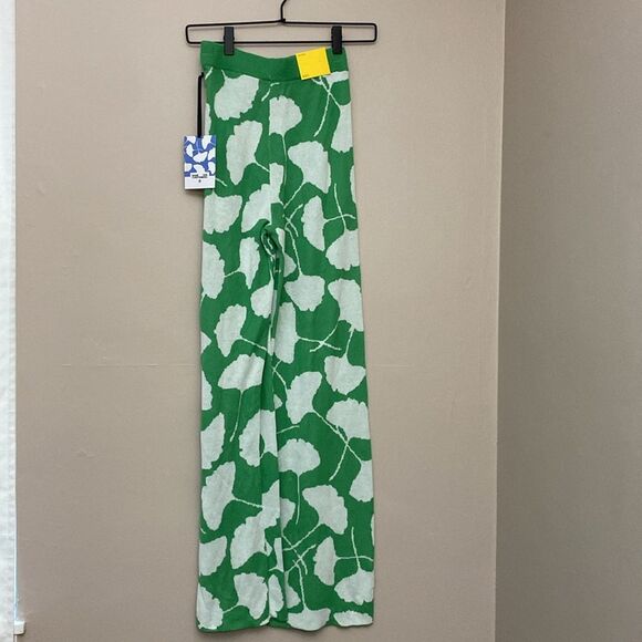 DVF Ginkgo Green Knit Sweater Pants NWT Wide Leg Diane Von Furstenberg XXS - Picture 6 of 6